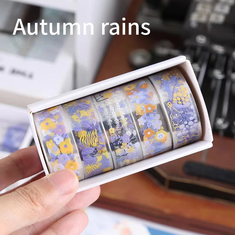 5PC Creative Transparent PET Flower Language and Paper Booklet Sticker Tape Gift Box DIY Decorative Material Booklet Tape