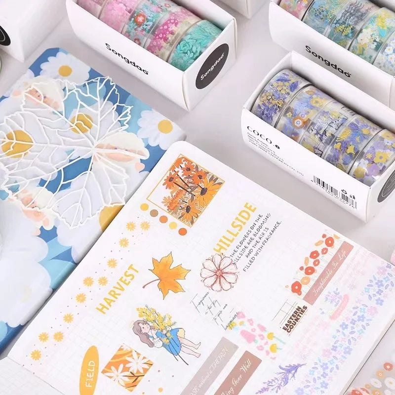 5PC Creative Transparent PET Flower Language and Paper Booklet Sticker Tape Gift Box DIY Decorative Material Booklet Tape