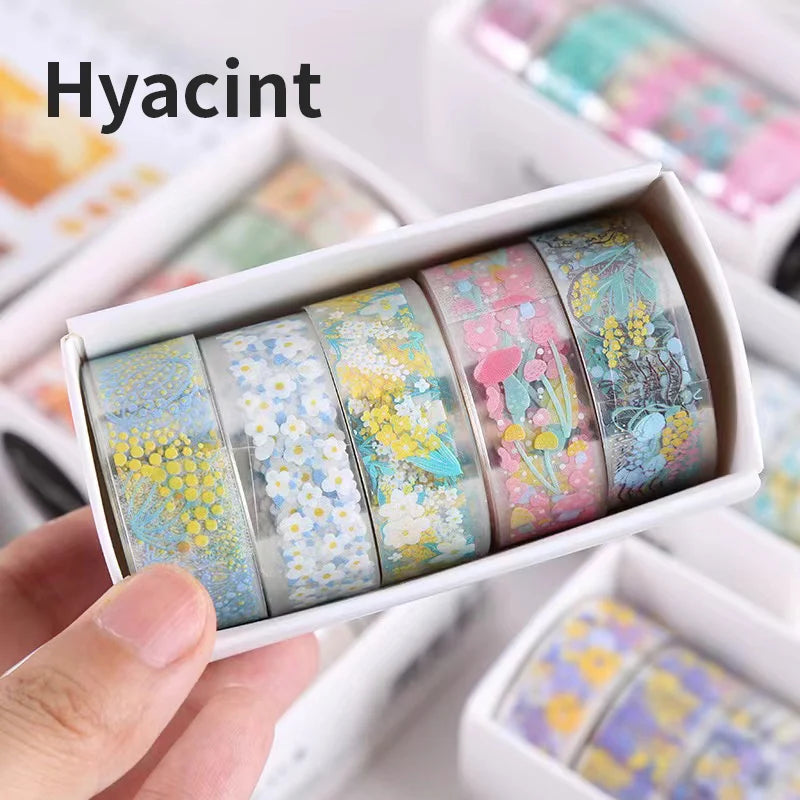 5PC Creative Transparent PET Flower Language and Paper Booklet Sticker Tape Gift Box DIY Decorative Material Booklet Tape