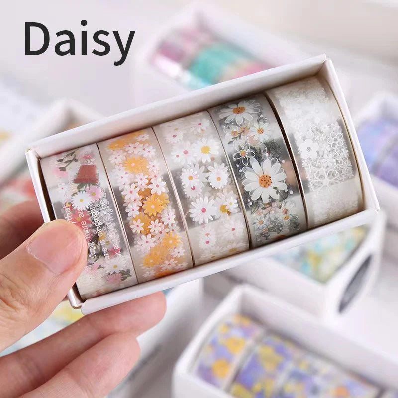 5PC Creative Transparent PET Flower Language and Paper Booklet Sticker Tape Gift Box DIY Decorative Material Booklet Tape