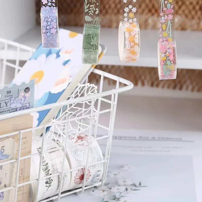 5PC Creative Transparent PET Flower Language and Paper Booklet Sticker Tape Gift Box DIY Decorative Material Booklet Tape