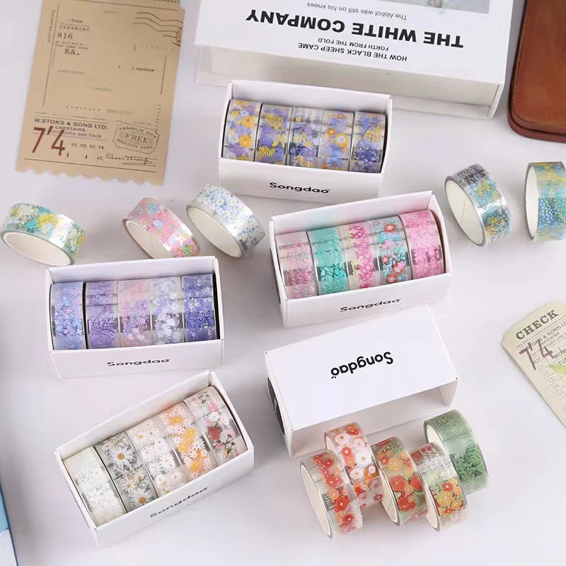 5PC Creative Transparent PET Flower Language and Paper Booklet Sticker Tape Gift Box DIY Decorative Material Booklet Tape